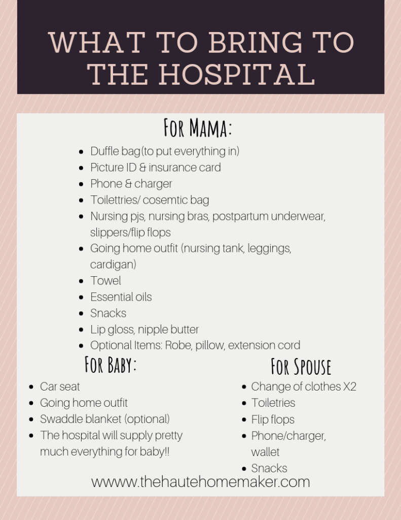 what to take to the hospital for delivery