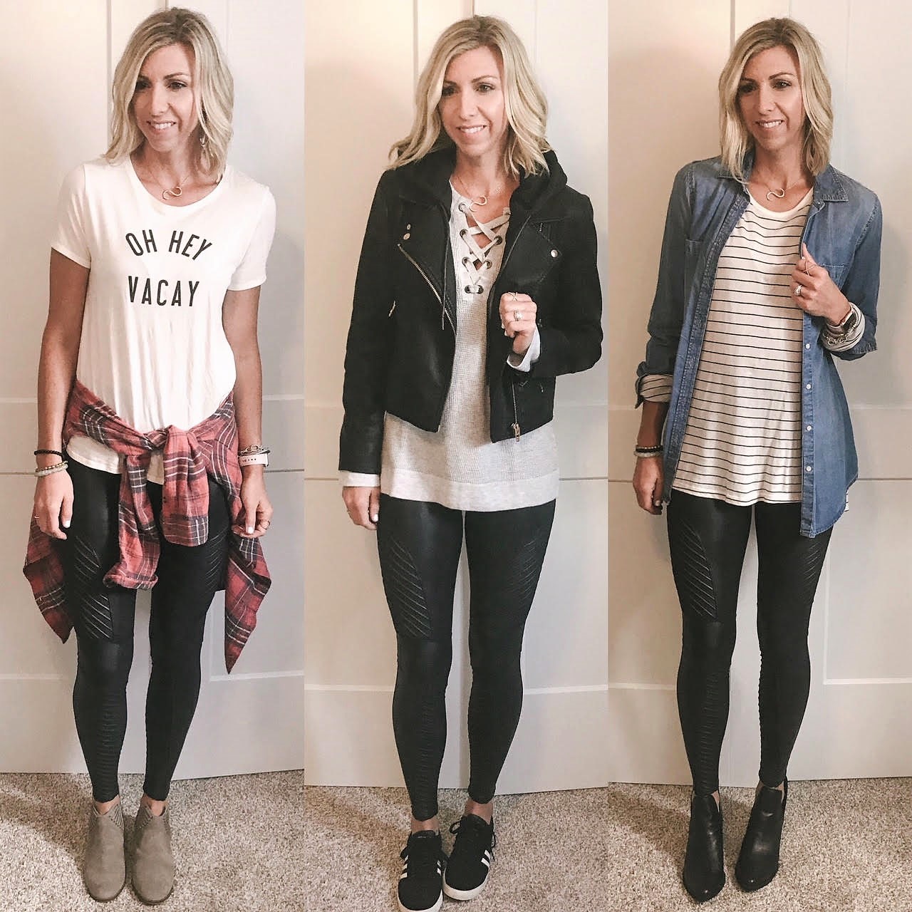 How to Wear a Gray Tunic + Black Leggings 4 Ways - Cyndi Spivey