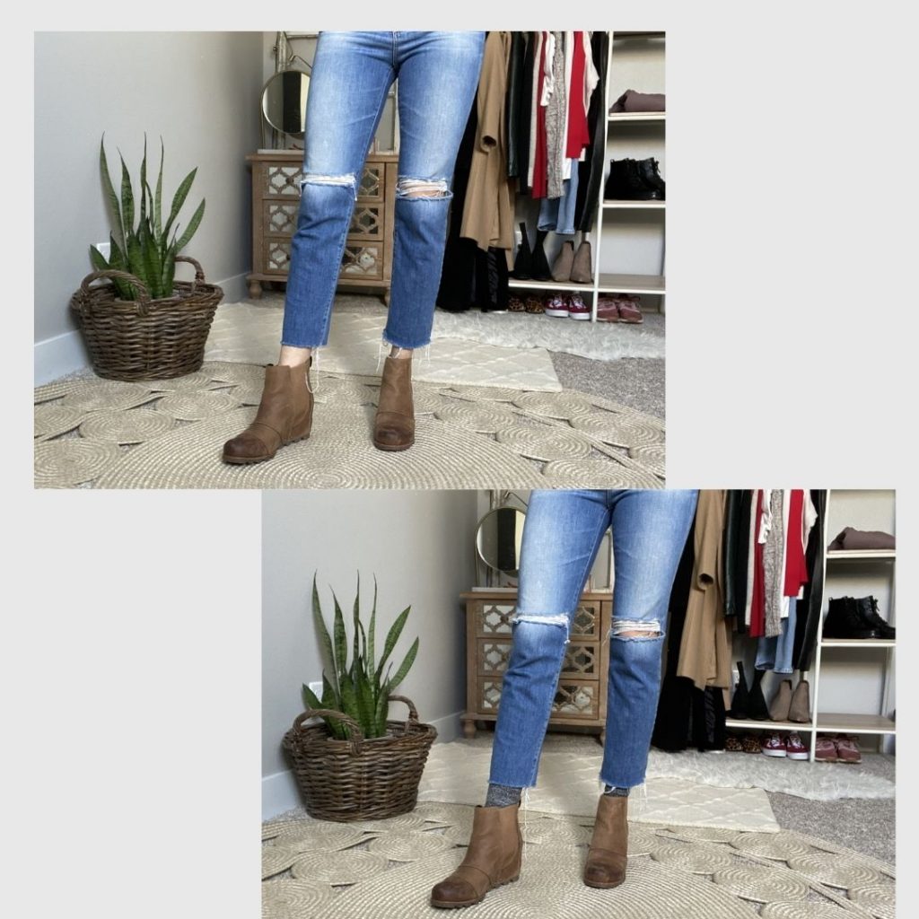 How do I make the  ankle pants and socks  combination look good? Examples  of outfits & recommended items