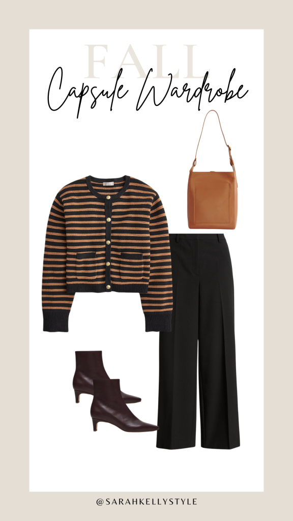 fall capsule wardrobe 2024 outfit idea with wide leg trousers 