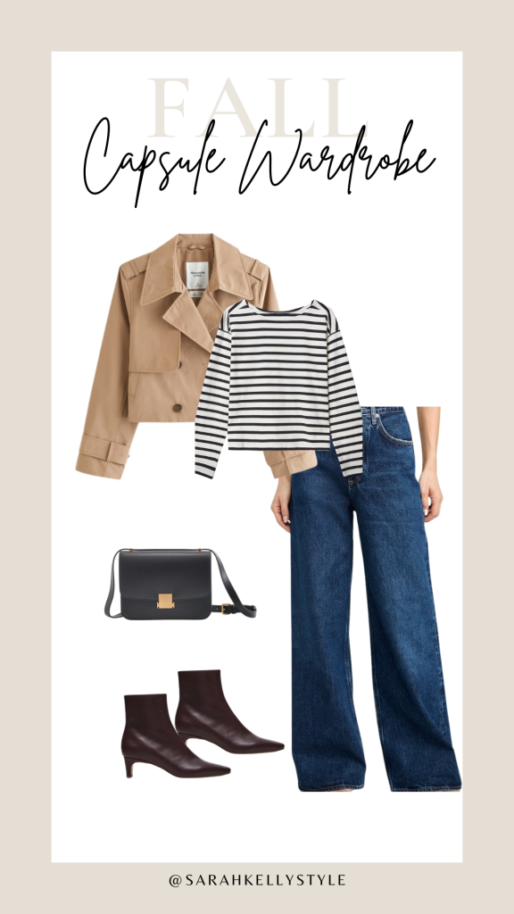 fall capsule wardrobe 2024 outfit with wide leg jeans 